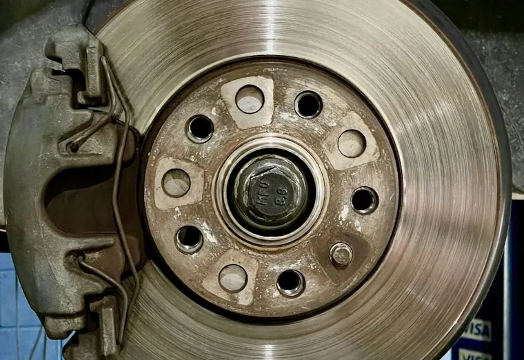 a brake disc and calliper on the hub